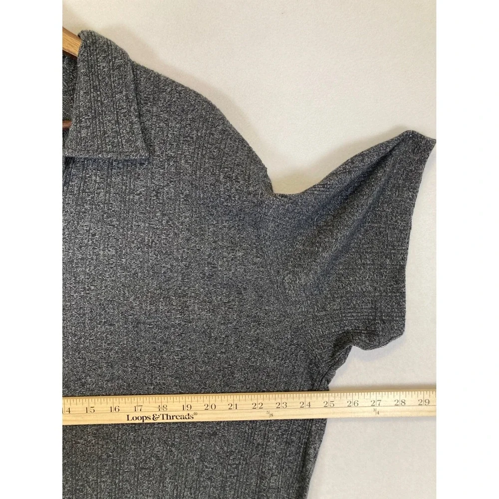 90s Aesthetic Calvin Klein Jeans Men XL Gray Ribbed Knit Short Sleeve Polo Shirt